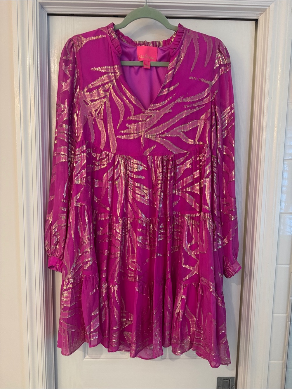 Lilly Pulitzer Fuchsia Dress with Gold Metallic Print